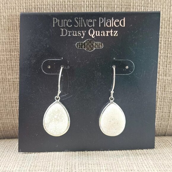 Women Earrings Fashion Earrings Pure Silver Plated Drusy Quartz Ear Jewelry - Picture 2 of 13